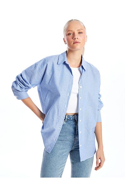 LC Waikiki Γυναικείο πουκάμισο Lcwk ριγέ Oversize Poplin