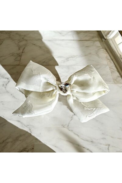 alsaccessories Clip de păr model fundă din țesătură de culoare albă