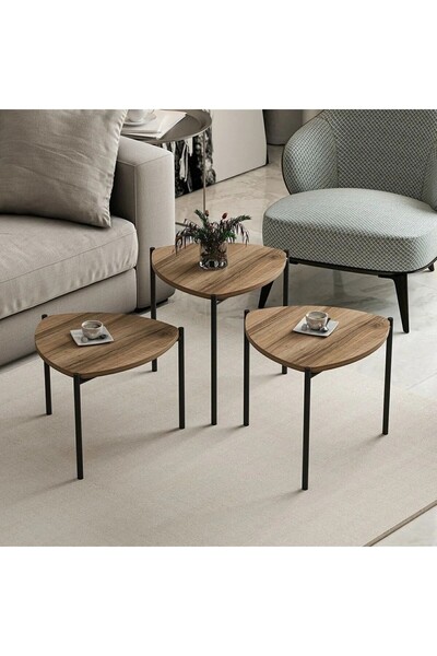 EDMONDA EV AKSESUAR DURU 3LÜ ÜÇLÜ AHŞAP METAL ZİGON SEHPA