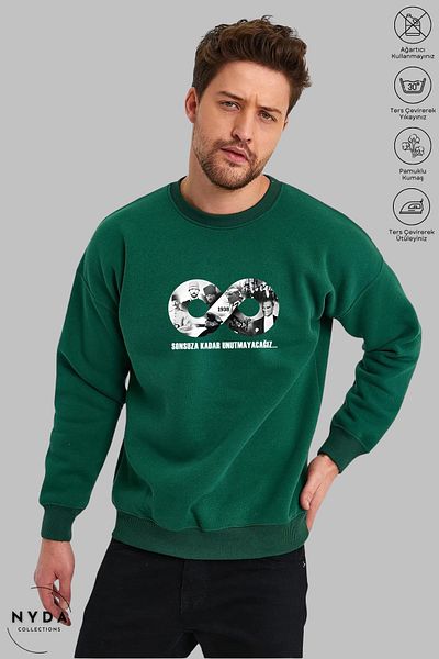 Nyda Collections Unisex μακρυμάνικο Ataturk Infinity με στάμπα με λαιμόκοψη χωρίς κουκούλα υπερμεγέθη φούτερ