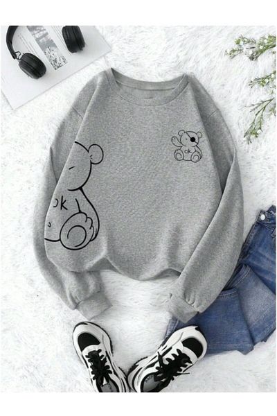 MOONBULL Women's Bear Printed Oversize Sweatshirt