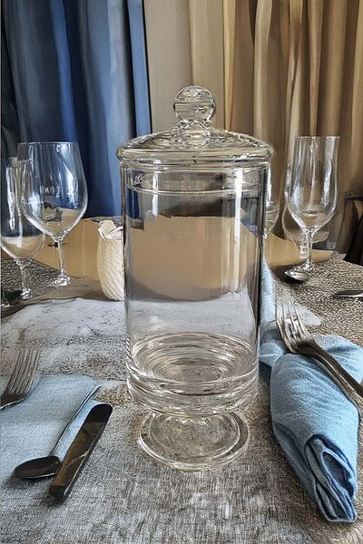 Jenisa Cylinder Glass Jar with Stand and Lid 12X33 cm