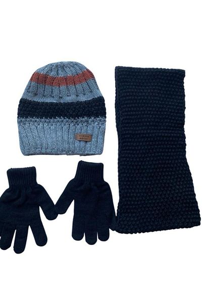 Kitti Black Acrylic Beanie for Boys Ages 9-15 - Off-Fleece, Gloves 3-Piece Set