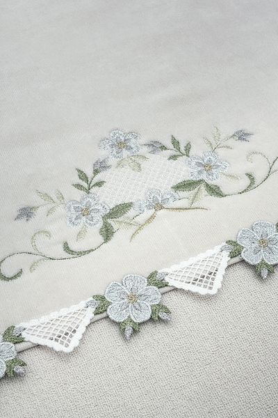 Turkar-Arliva Azra Velvet Embroidered Dowry Towel Gray 50X85