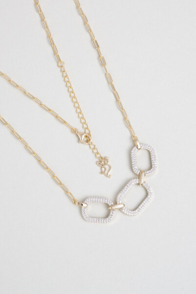 So CHIC... Modern Miras 18 Ayar Sarı Altın Kaplama 45 Cm Gümüş Kolye