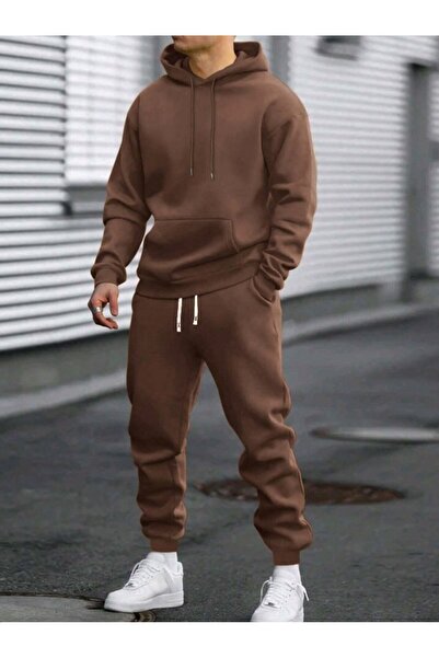 ORLONTEX Ανδρική φόρμα καφέ Oversize με κουκούλα