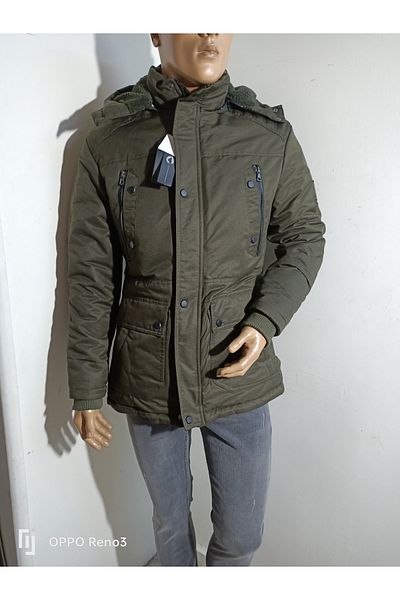 güleç gym Kapuzened Gabardine Thick Parka with Fur Inside