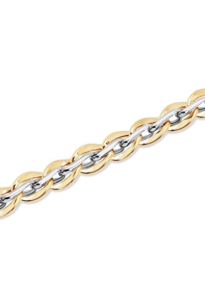 Diamond Line-Gülaylar 14 Ayar Sarı-Beyaz Altın Hallow Bileklik