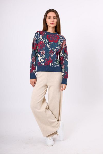 Peraluna Indigo Multi Sweet Dreams Floral Jacquard Women's Knitwear Sweater