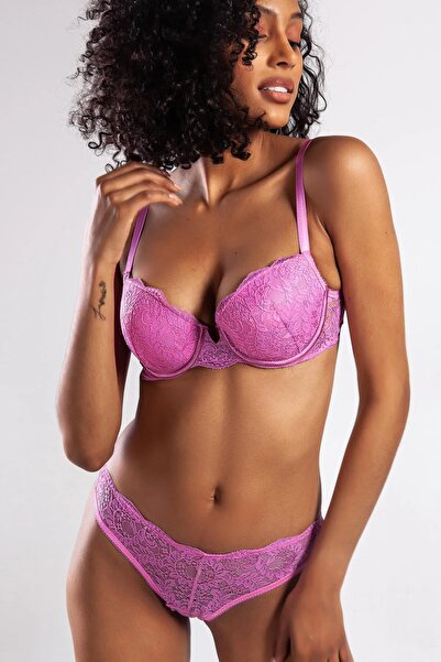 Golshan 127-006 A Plus розов дантелен сутиен с подплънки - бял