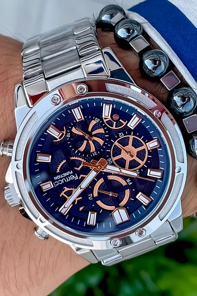 Ferrucci ALL FUNCTIONS ACTIVE Steel Case Steel Band Men's Wrist Watch with Bracelet gift