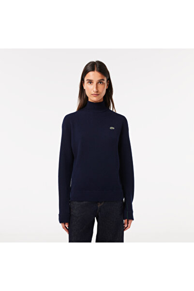 Lacoste Kaşmir Kadın Dik Yaka Lacivert Kazak