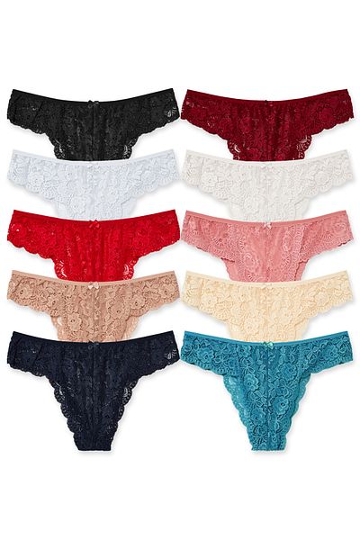 HNX Γυναικεία εσώρουχα 10 τμχ Lace Plus Size Ψηλόμεση Slip