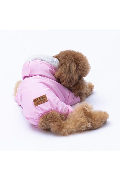 Pettrend Pink Furry Jumpsuit Raincoat Small Breed Raincoat Dog Apparel Dog Raincoat