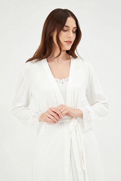 Eros Modal Nightgown Dressing Gown Set Ecru 2 Nightgown Set