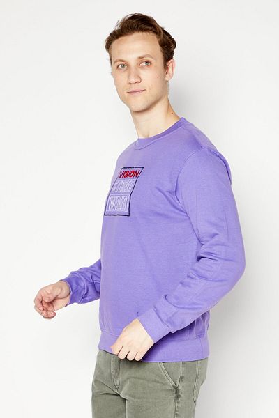 Vision Street Wear Men Crew Neck Long Sleeve Embroidered Logo Sweatshirt, Purple
