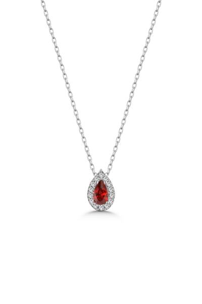 SARIASLAN Garnet Taşlı Minimal 925 Ayar Damla Gümüş Kolye
