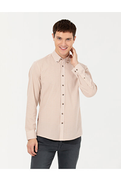 Pierre Cardin قميص برتقالي بأكمام طويلة وقصة ضيقة 50259522-VR051