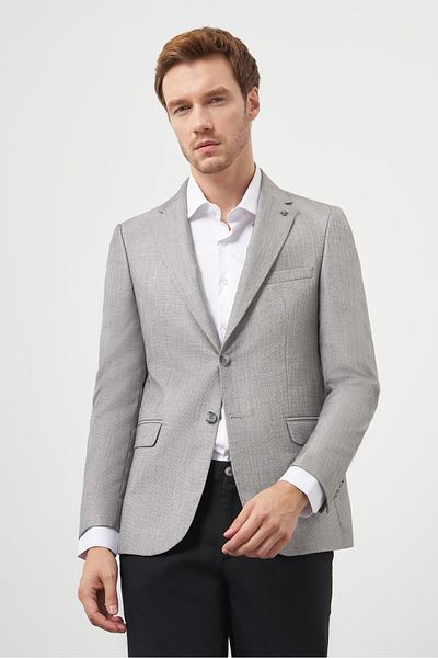 Morven Ανδρικό γκρι Polyviscon Slim Fit Mono Collar Classic Jacket