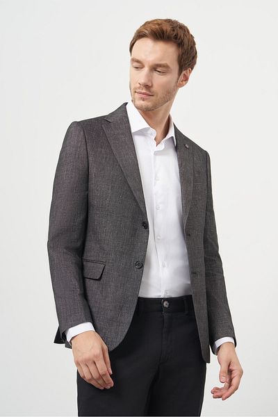 Morven Ανδρικό κλασικό μπουφάν Smoked Polyviscon Slim Fit Mono Collar