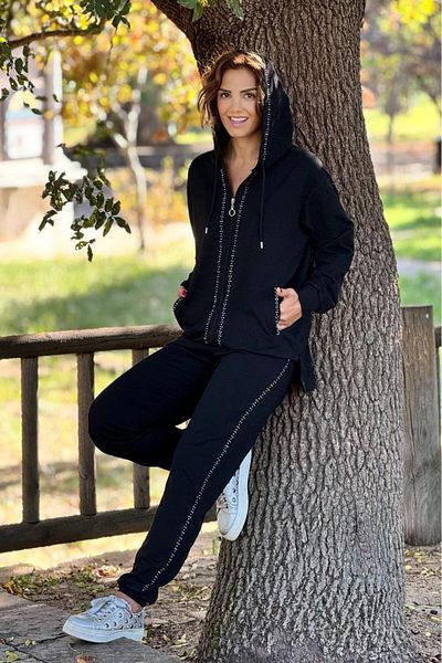 Nevin Kaya Moda Λεπτομερές σετ φόρμας Black Waterway Stone από 100% βαμβάκι