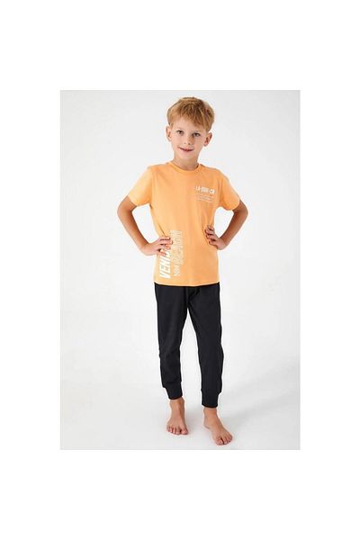 ROLY POLY 3041 Orange Cotton Short Sleeve Men's Waiter Pajama Set