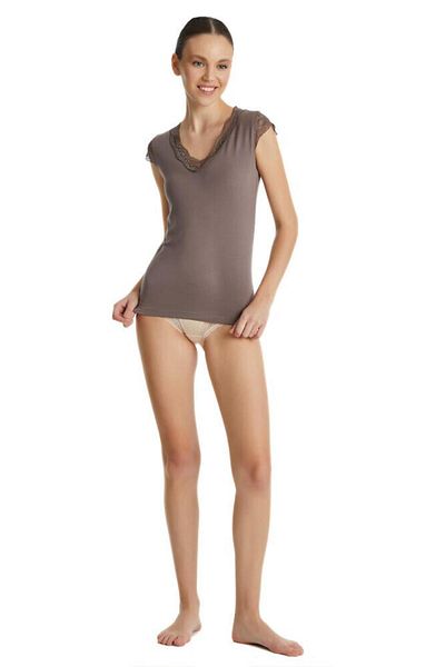 Blackspade 1348 Tricou maro din dantela modal cu decolteu in V