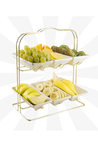 Mubatex Gold 3+3 Plates - Treat Serving Presentation Stand, Two Tiers Treat Serving