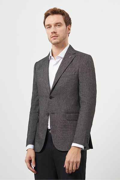 Morven Ανδρικό κλασικό μπουφάν Smoked Polyviscon Slim Fit Mono Collar