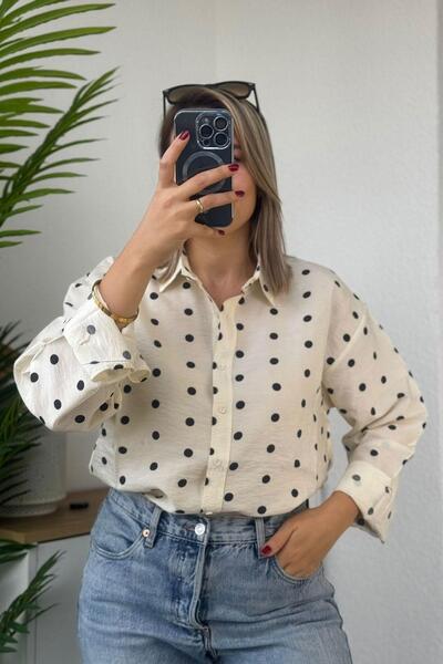 Kubos Moda قميص مودال منقط باللون الأسود (خذ مقاسًا واحدًا أصغر)