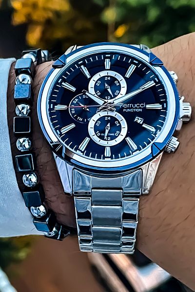 Ferrucci ALL FUNCTIONS ACTIVE Steel Case Steel Band Men's Wrist Watch with Bracelet gift