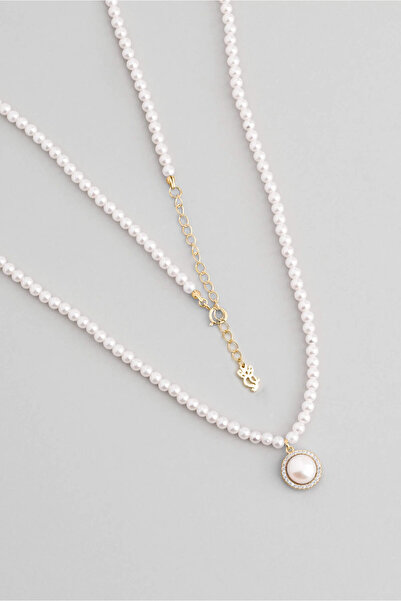 So CHIC... Vintage İnci 18 Ayar Sarı Altın Kaplama 39 Cm  Gümüş Minimal Kolye