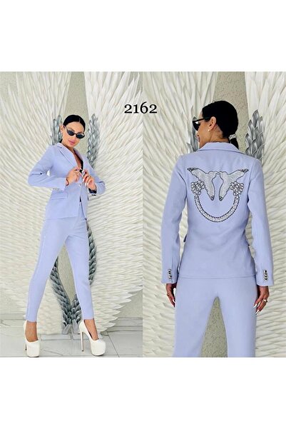 Kokostrendi Back Bird Pattern Crystal Stone Jacket Suit - Li̇la