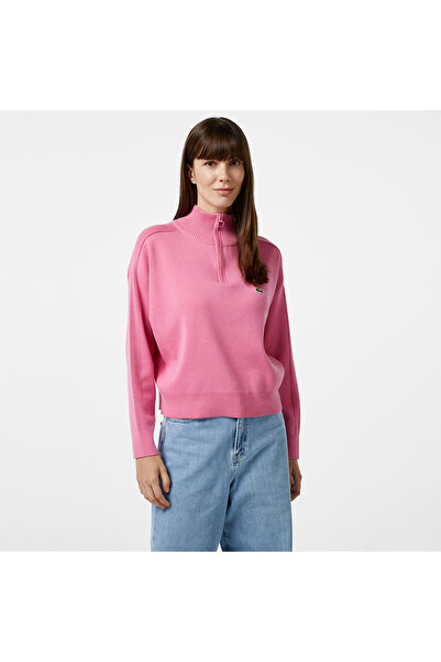 Lacoste Kadın Relaxed Fit Yarım Fermuarlı Pembe Triko