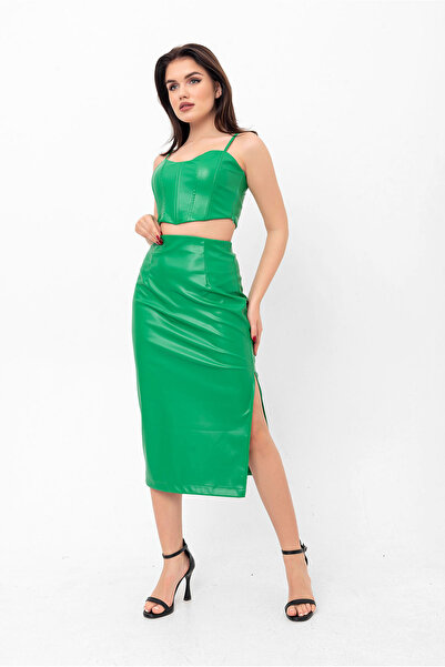 Swass Slit Detailed Midi Faux Leather Skirt