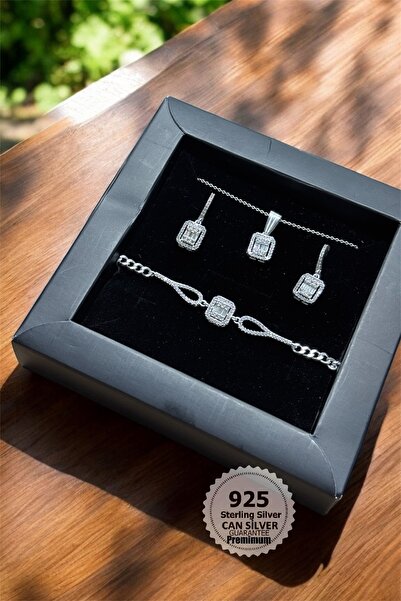 CAN SİLVER 925 Ayar Gümüş 3 Lü Baget Set- Baget Kolye Set (Özel Kutulu)-Anneler Günü Hediyesi