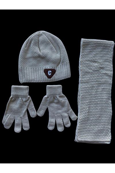 Kitti Cream Colored Acrylic Beanie for Boys 9-15 Years Old - Non-Fleece, Gloves 3-Piece Set