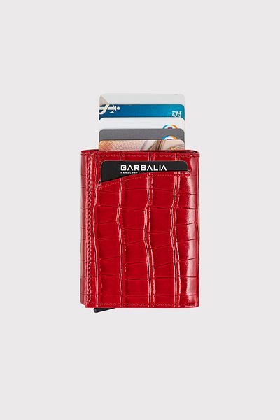 Garbalia Red Men's Wallet - Croco with Maltese Mechanism and Coin Compartment