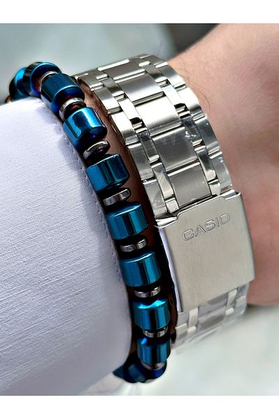 Casio Silver Silver Color Steel Strap Original Sports Metal Men's Wristwatch + Bracelet Gift
