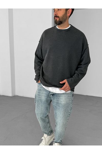 BYBASICMAN Black Reverse Stitching Washable Sweatshirt V-10-40