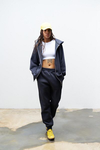 Basicpark Smoked Women's Pocket Label Detailed Hooded Fleece Inside Top and Bottom Set