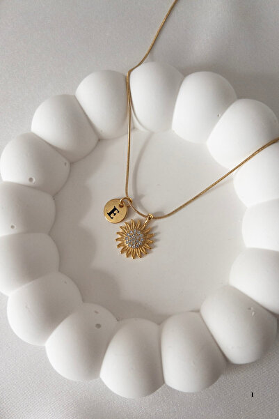 Karflake İnce Zincir ile Altın kaplama Plaka Harfli Güneş Şık Çelik Kadın Kolye