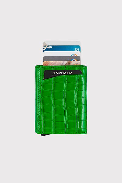 Garbalia Green Men's Wallet - Croco with Maltese Mechanism and Coin Compartment
