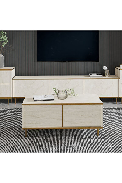 İNARCH DİZAYN İmaj Orta Sehpa Traverten/Gold