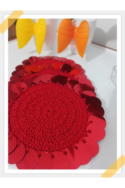 ZEYNEP ELA Kahve yanı pullu sunum pecete 3 adet kirmizi