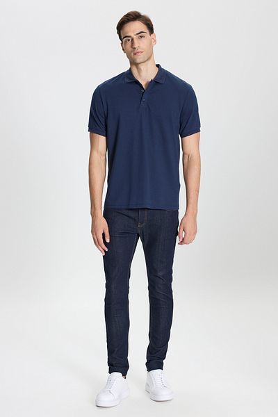 George Henry Nekrčivá bavlněná tkanina Slim Fit Pánské Slim Fit tričko Polo s límcem v námořnické modré barvě