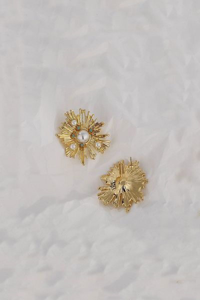 Glaren Pearl and Turquoise Jewelled Gold Color Women's Earrings
