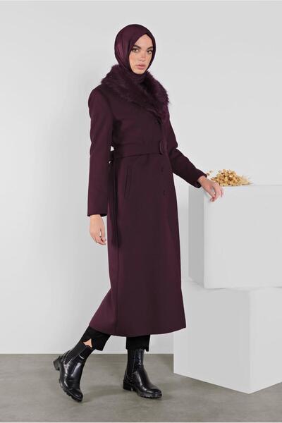 Alvina YAKASI KÜRKLÜ KEMERLİ MANTO 90104