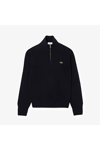 Lacoste Erkek Classic Fit Yarım Fermuarlı Yün Lacivert Kazak