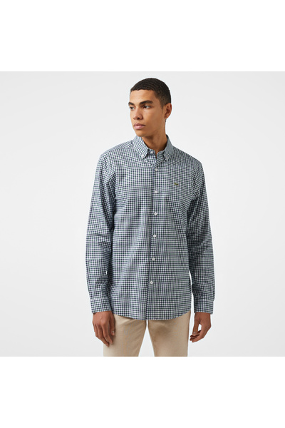 Lacoste Erkek Regular Fit Kareli Koyu Yeşil Gömlek